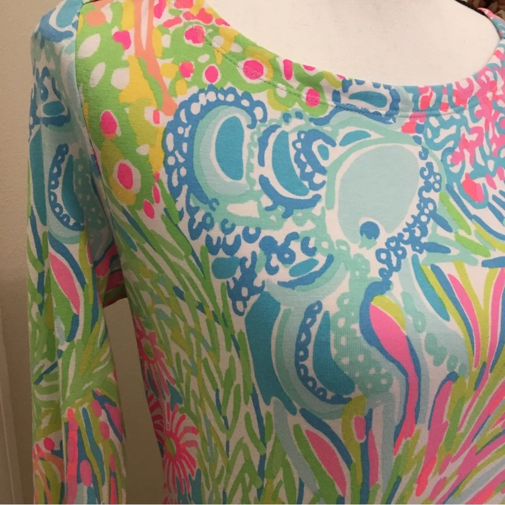Lili Pulitzer xs long sleeve coral kelp sea neon fireworks stretch spandex dress - Picture 7 of 11